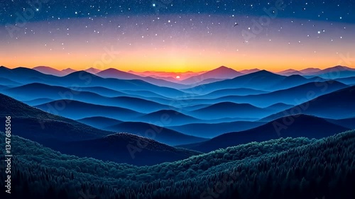 Majestic Sunrise Over Endless Blue Mountains