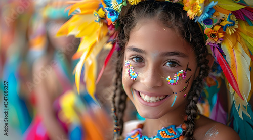 Smiling Girl In Colorful Carnival Costume
