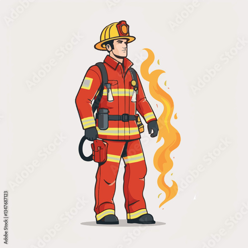 fireman, emergency, safety, rescue, danger, firefighter, uniform, fire, fighter, man, red, helmet, protection, equipment, background, hose, service, burn, flame, hero, person, water, work, engine, job