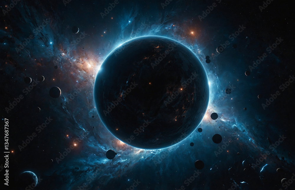 Obraz premium Scattered glowing orbs floating in a deep-space void