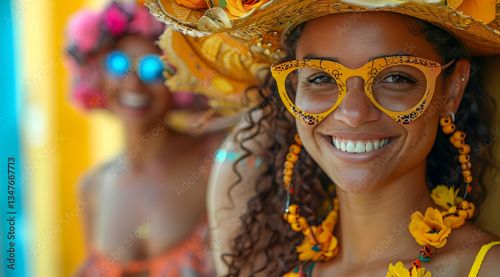 Smiling Woman In Carnival Costume At Festival