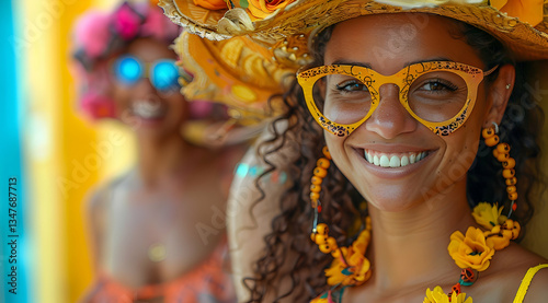 Obraz na płótnie Smiling Woman In Carnival Costume At Festival w salonie