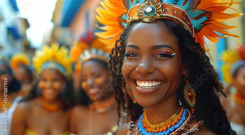 Smiling Woman In Colorful Carnival Costume