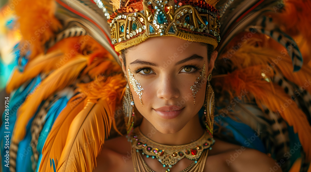 Woman In Colorful Carnival Costume Portrait