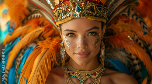 Obraz na płótnie Woman In Colorful Carnival Costume Portrait w salonie