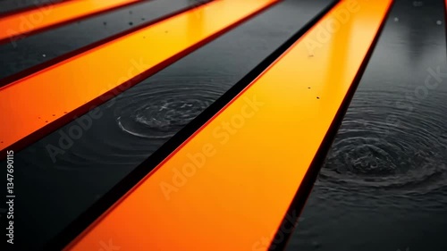 Abstract Orange and Black Stripes with Water Droplets