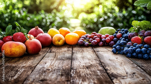 Vibrant Summer Fruits on Rustic Wooden Table