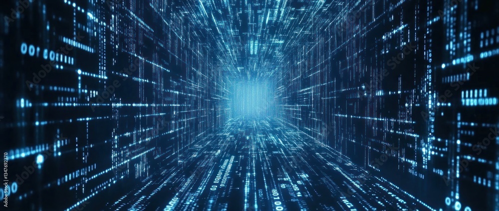 Futuristic digital tunnel with glowing data streams. Futuristic digital tunnel with glowing data streams.