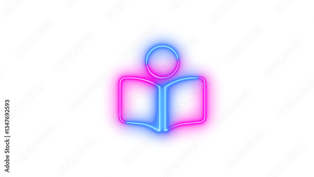 Neon book open reader symbol icon blue pink color glowing with transparent background Neon book open reader symbol icon blue pink color glowing with transparent background