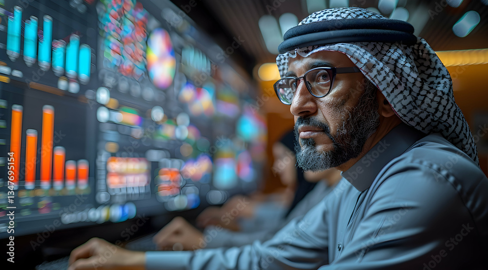 Focused Businessman Analyzing Data On Computer Screen