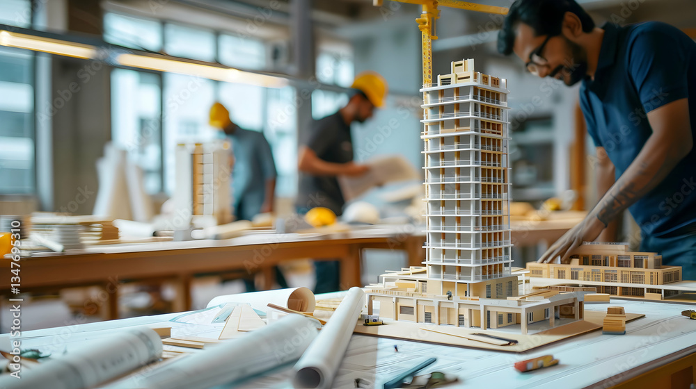 Focused Architect Working On Building Model In Design Office