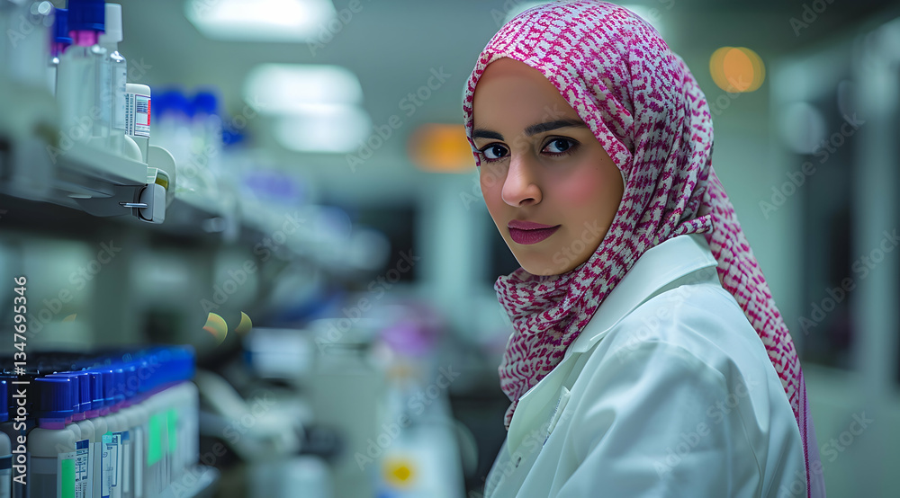 Focused Female Scientist In Lab