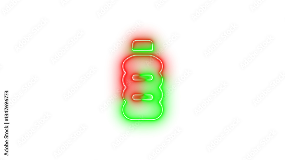 Naklejka premium Neon bottle water symbol icon green red color glowing with transparent background