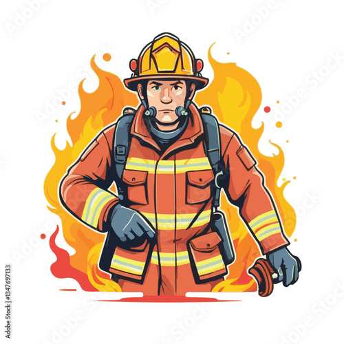 fireman, emergency, safety, rescue, danger, firefighter, uniform, fire, fighter, man, red, helmet, protection, equipment, background, hose, service, burn, flame, hero, person, water, work, engine, job