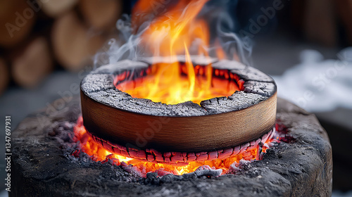 Fiery Embers: A Captivating Image of Burning Wood and Glowing Coals