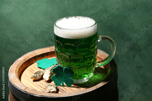 Glass of beer and clover on...
