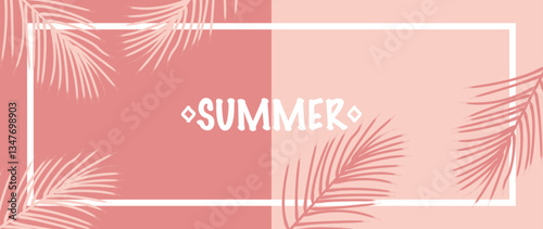 Vector illustration. Background with tropical leaves. With the inscription "summer". Summer and vacation concept. Perfect for your design, gift wrapping, home wallpaper and screensaver.