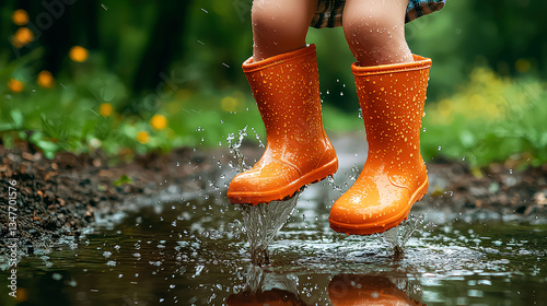 Joyful Toddler Jumping in Puddle: A Delightful Rainy Day Adventure