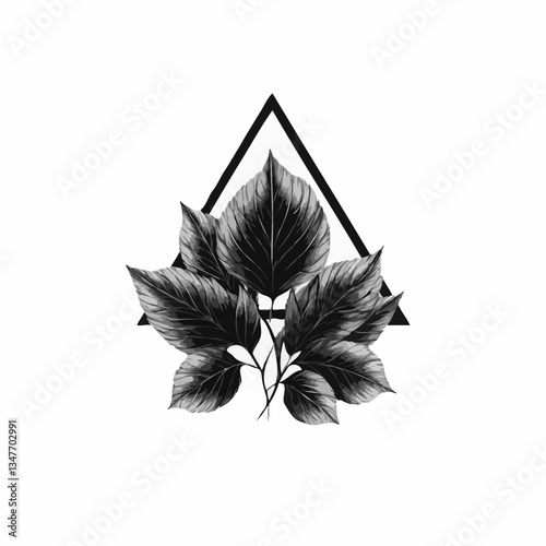 Grayscale Poplar Leaves Logo in a Triangle