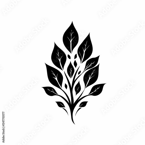 Modern Leaf Sprig Logo in Black and White