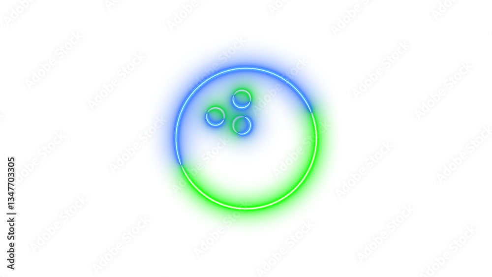 Neon bowling ball symbol icon blue green color glowing with transparent background Neon bowling ball symbol icon blue green color glowing with transparent background