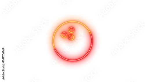 Neon bowling ball symbol icon brown red color glowing with transparent background
