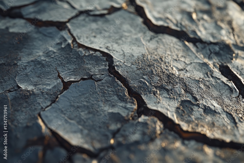 Obraz premium Close-up of cracked dark earth, showing texture and detail of dry land.
