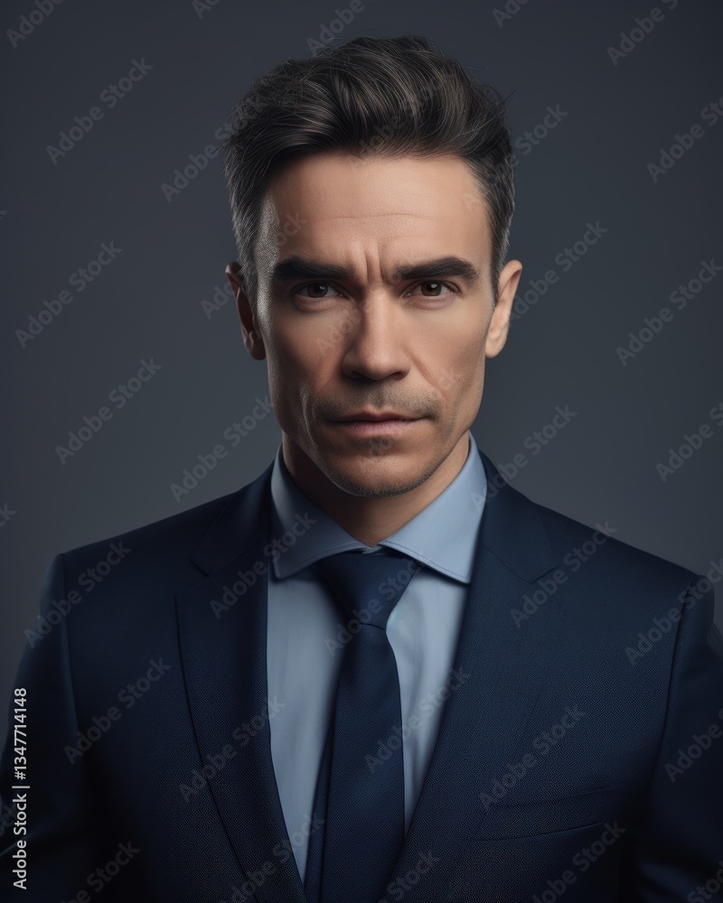 Corporate event portrait of professional man in business suit studio setting serious mood close-up view