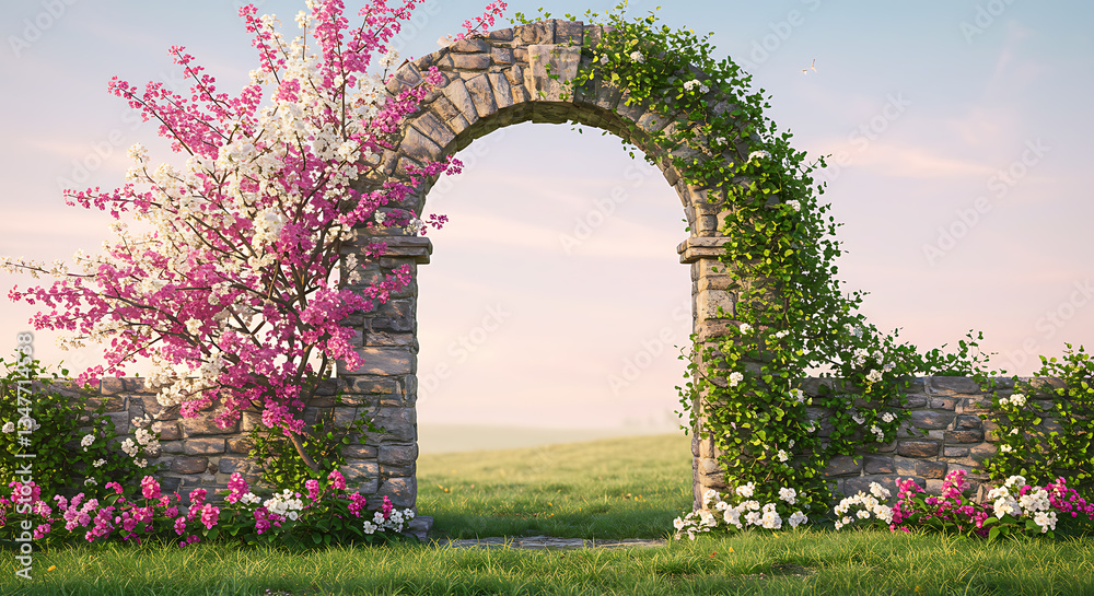 Fototapeta premium Spring Blooming Archway with Blossoms and Ivy