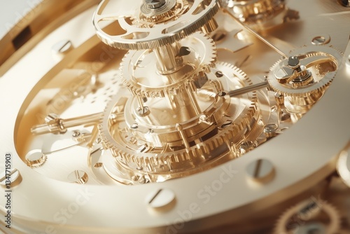Intricate golden gears of a clock mechanism, showcasing precision engineering and craftsmanship.