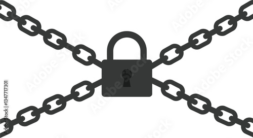 Obraz na płótnie Black padlock at the center of intersecting chains in minimal design style representing security and protection in vector illustration w salonie