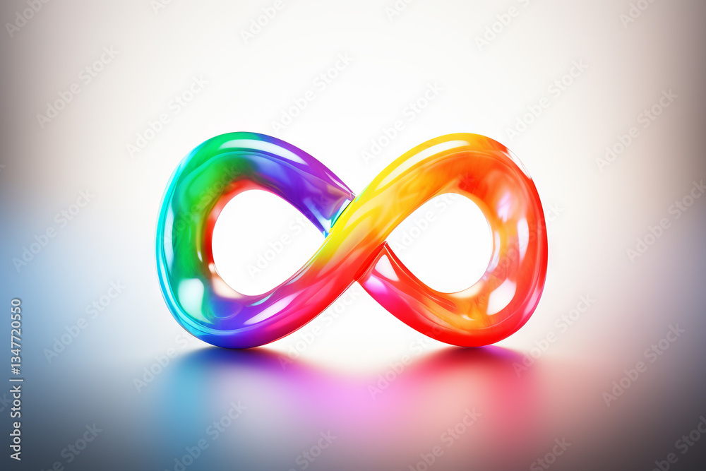 Naklejka premium Colorful autism infinity rainbow symbol sign on neutral background. World autism awareness day, autism rights movement, neurodiversity, autistic acceptance movement