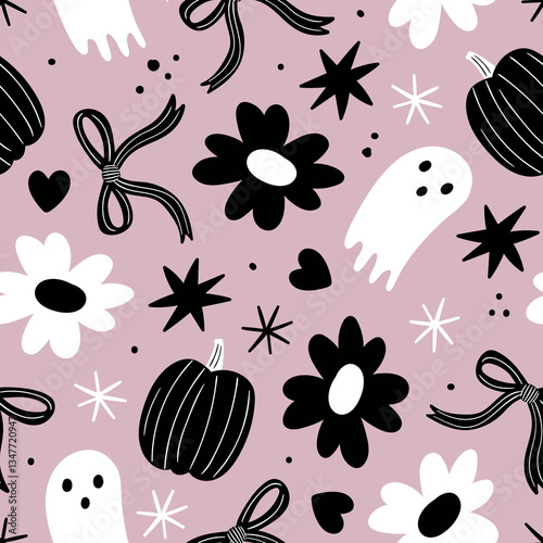 Halloween Ghost Pattern Floral Halloween Background