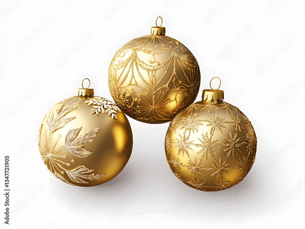 Elegant Golden Christmas Ornaments with Intricate Designs and Patterns Elegant Golden Christmas Ornaments with Intricate Designs and Patterns