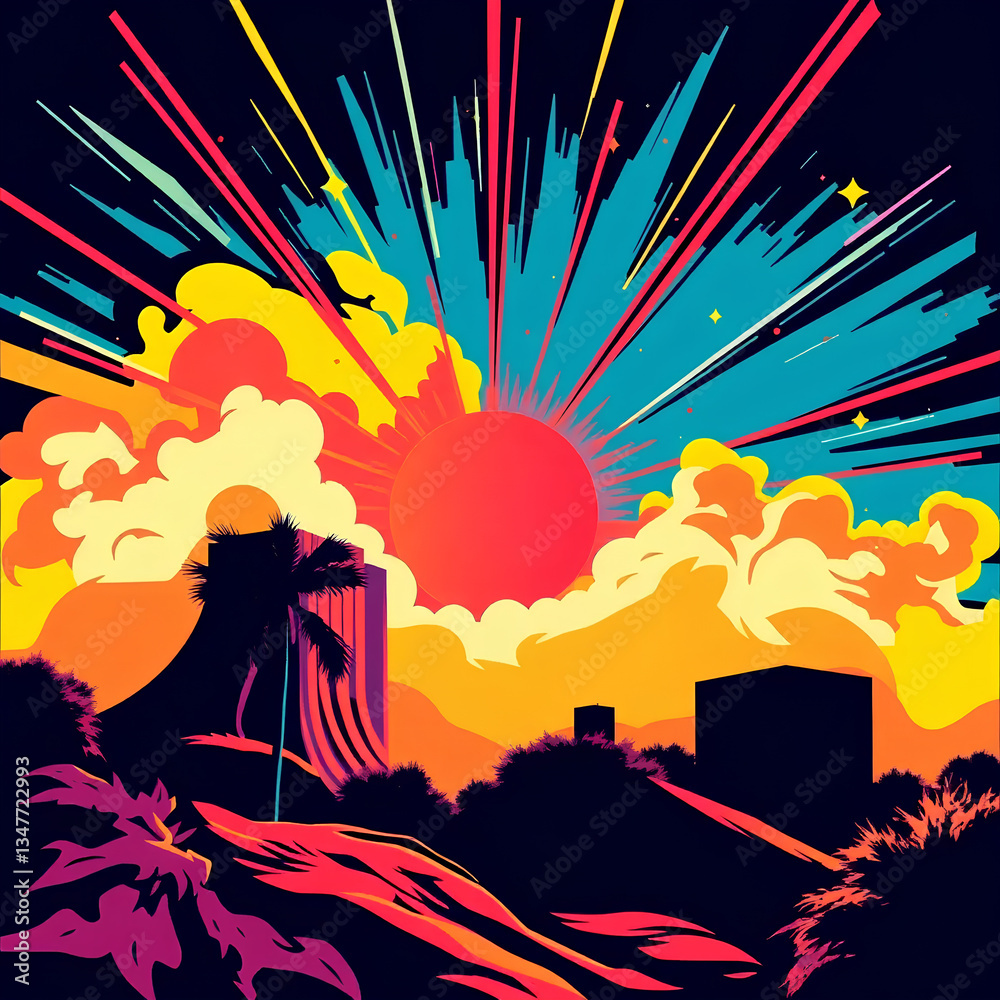 Naklejka premium Abstract energy captured in a burst of hues