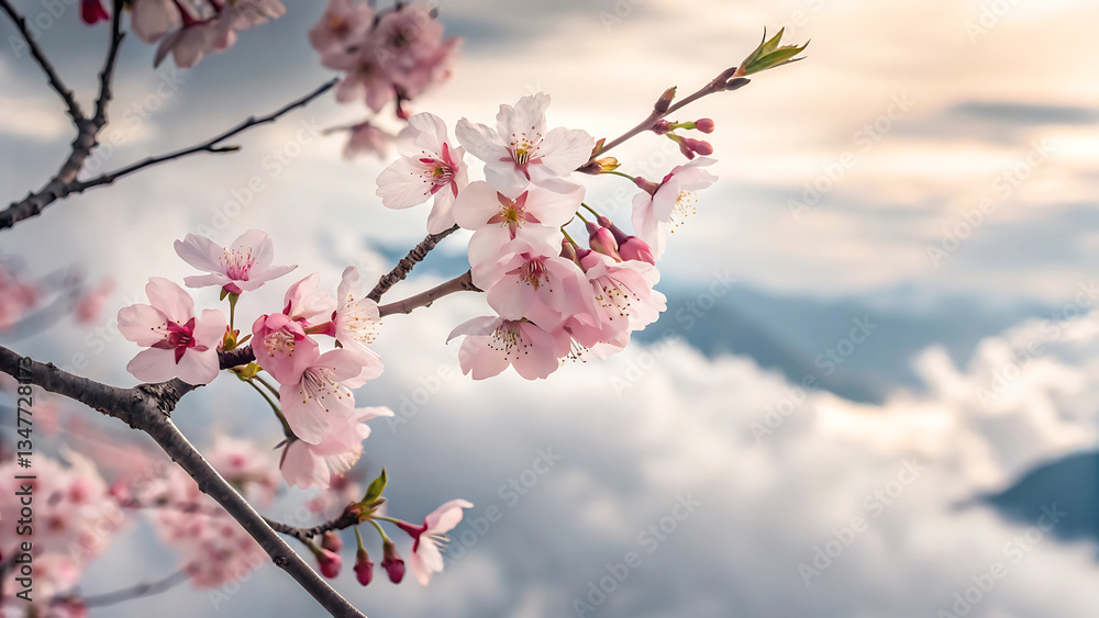 A horizontal composition showcasing the beauty of sakura flowers on a breezy, sunny day, perfect for seasonal promotions. A horizontal composition showcasing the beauty of sakura flowers on a breezy, sunny day, perfect for seasonal promotions.