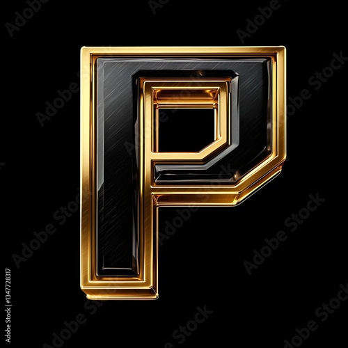 Stylish Gold and Black 3D Letter P Graphic Design Element