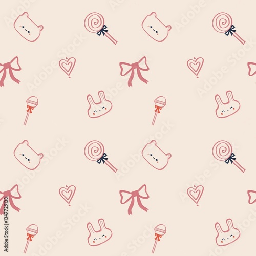 Kawaii seamless pattern with pink bows
