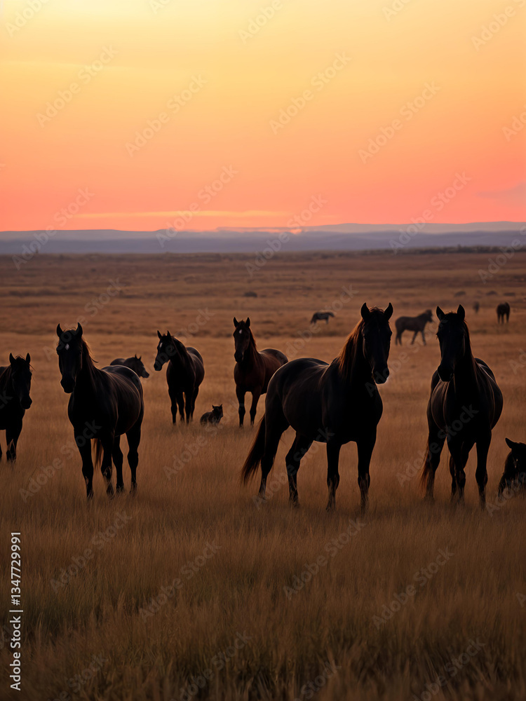 Fototapeta premium wild horses gallop with beautiful manes,