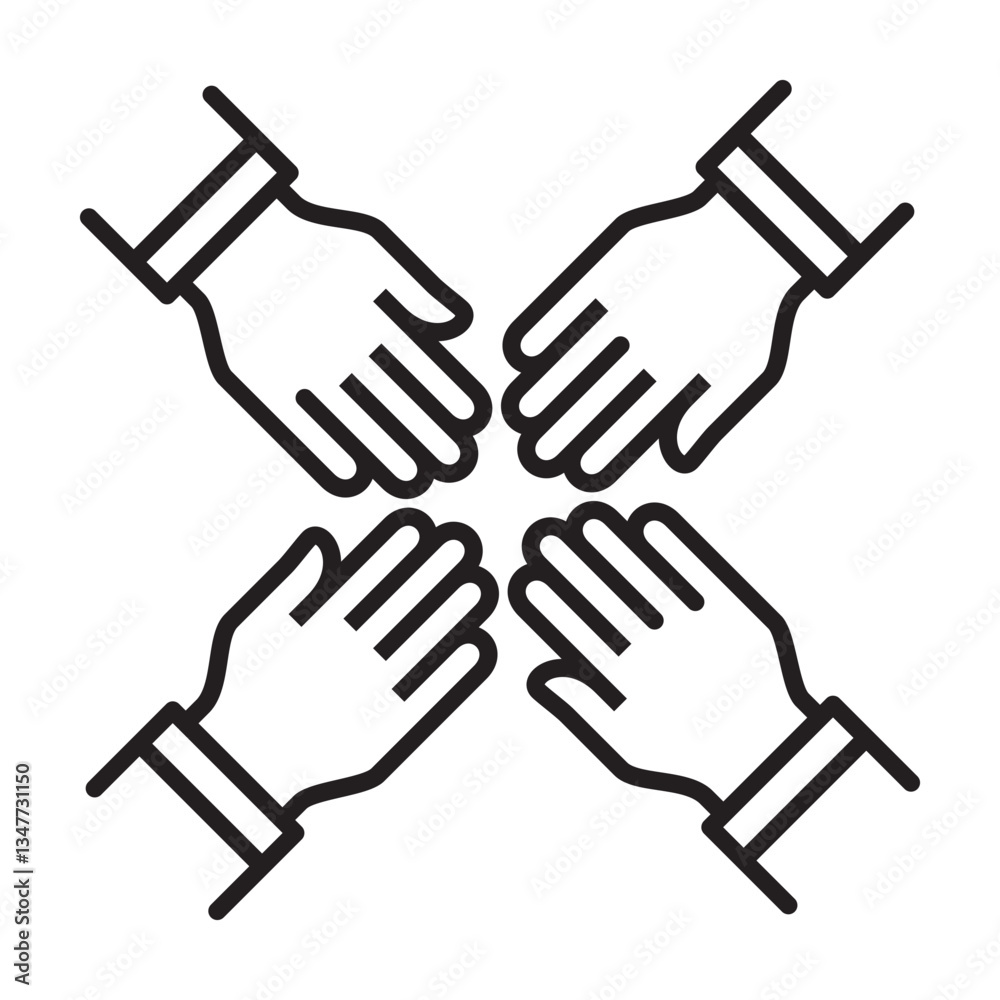 Cooperation icon. Teamwork icon. Hand icon symbol for work together, solidarity, unity, humanity and togetherness. Cooperation icon. Teamwork icon. Hand icon symbol for work together, solidarity, unity, humanity and togetherness.