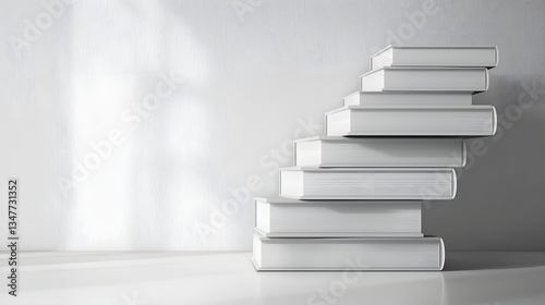 Stack of White Books on a Minimalist Background in Soft Lighting