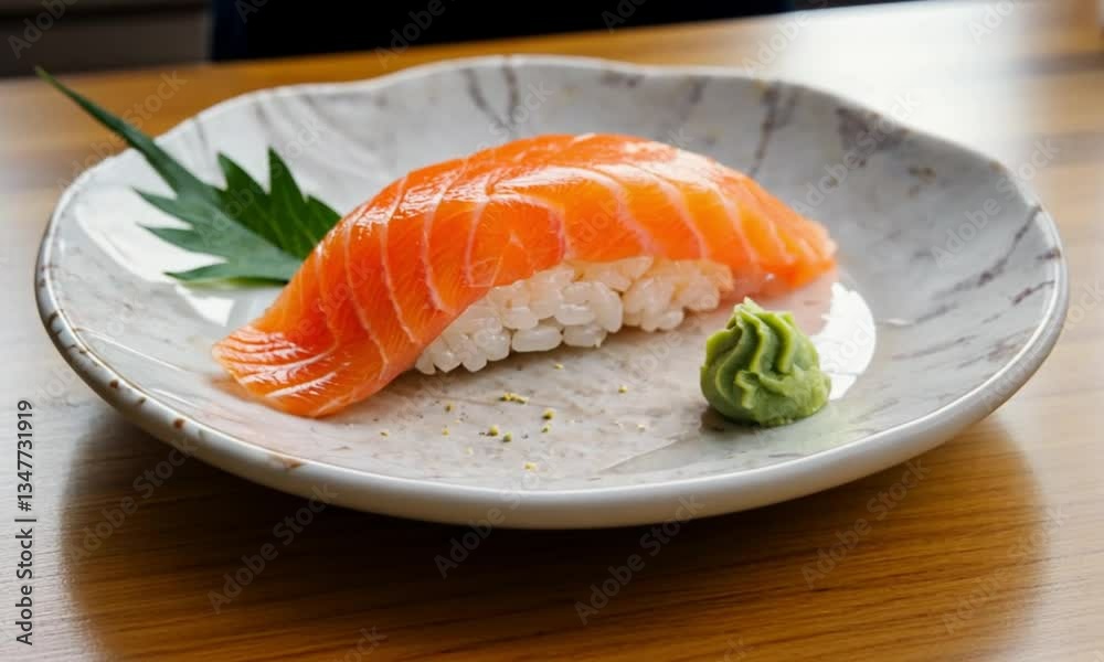 Fresh Salmon Sushi on Plate Fresh Salmon Sushi on Plate