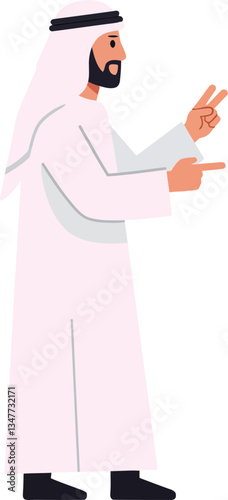 A man in traditional attire gesturing with fingers in a friendly manner, minimal design style, showcasing cultural expression in vector art