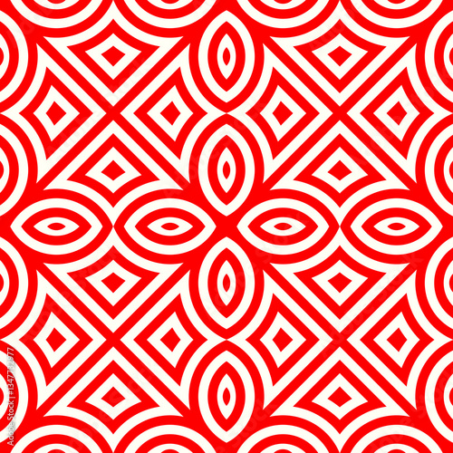 Seamless pattern. Symmetric geometric ornament. Ovals and kites abstract background. Ethnic wallpaper. Mosaic ornate. Digital paper. Textile print. Web design. Vector illustration. Tiles motif.