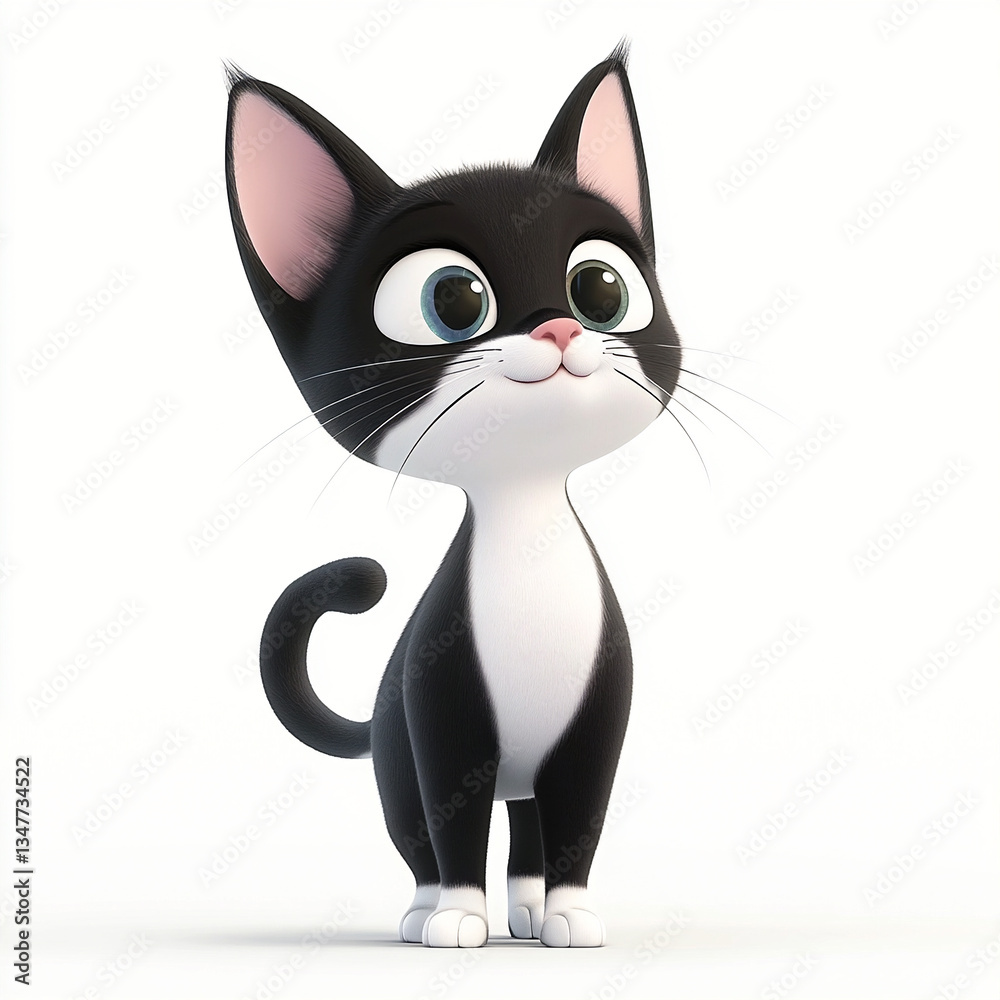 Obraz premium black and white cat comic cat isolated against white background