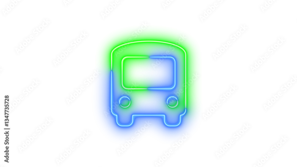 Neon bus-simple symbol icon blue green color glowing with transparent background Neon bus-simple symbol icon blue green color glowing with transparent background