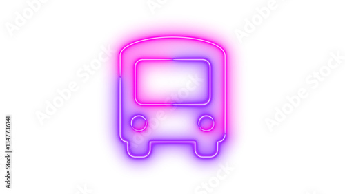 Neon bus-simple symbol icon pink purple color glowing with transparent background