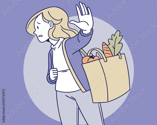 young-english-woman-holding-a-grocery-shopping-bag isolated on purple background making stop gesture and dosappointed.