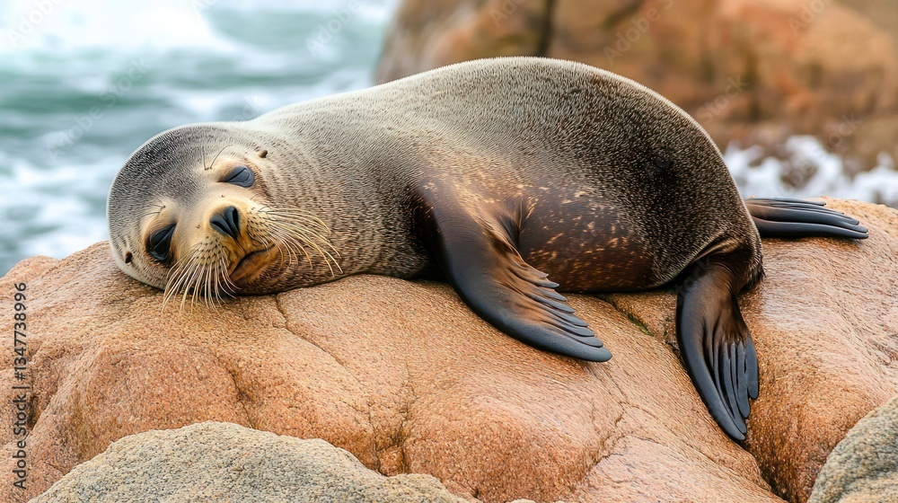 Fototapeta premium Serene Seal Resting on Coastal Rock