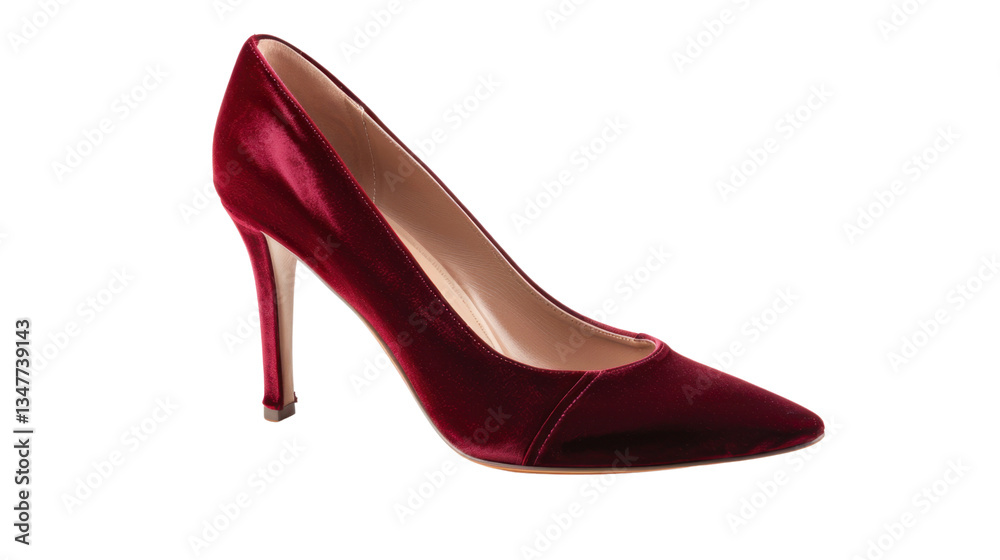 Elegant red velvet high heel shoes isolated on transparent background Elegant red velvet high heel shoes isolated on transparent background